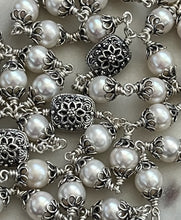 Load image into Gallery viewer, Stunning Freshwater Pearl and Sterling Silver Rosary - Sacred Heart
