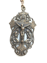 Load image into Gallery viewer, Crucifix Pendant: Bronze, Two Angels, Antique Reproduction Rosary Parts