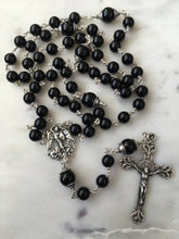 Load image into Gallery viewer, Saint Michael Rosary 8mm Onyx, Sterling Silver, Antique French Medals