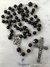 Load image into Gallery viewer, Saint Michael Men's Rosary - 8mm Onyx Gemstones - All Sterling Silver - Replicas of Antique French Medals - Sterling Silver Wire CeCeAgnes