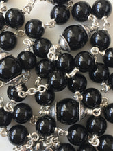 Load image into Gallery viewer, Saint Michael Rosary 8mm Onyx, Sterling Silver, Antique French Medals