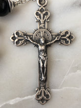Load image into Gallery viewer, Saint Michael Men's Rosary - 8mm Onyx Gemstones - All Sterling Silver - Replicas of Antique French Medals - Sterling Silver Wire CeCeAgnes