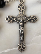 Load image into Gallery viewer, Saint Michael Rosary 8mm Onyx, Sterling Silver, Antique French Medals