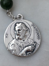 Load image into Gallery viewer, Sterling Silver Pocket Rosary - St. Peter and St. Paul - Chrome Diopside Gemstones - Beautiful Crucifix - Single Decade Rosary