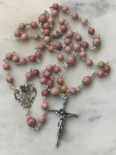 Load image into Gallery viewer, Rhodonite Gemstone Spanish Style Rosary - Sterling Silver Medals - Reproductions of Antique Spanish Medals CeCeAgnes
