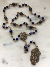 Load image into Gallery viewer, Saint Michael Chaplet - Wire wrapped - Lapis Lazuli Gemstones - Bronze - St. Michael and Angels Crucifix