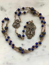 Load image into Gallery viewer, Saint Michael Chaplet - Wire wrapped - Lapis Lazuli Gemstones - Bronze - St. Michael and Angels Crucifix