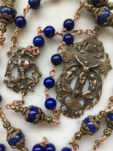 Load image into Gallery viewer, Saint Michael Chaplet - Wire wrapped - Lapis Lazuli Gemstones - Bronze - St. Michael and Angels Crucifix