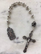 Load image into Gallery viewer, Sterling Silver Pocket Rosary: Our Lady of Carmel, Onyx, Lilies Crucifix