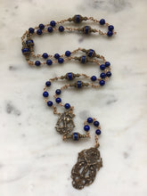 Load image into Gallery viewer, Saint Michael Chaplet - Wire wrapped - Lapis Lazuli Gemstones - Bronze - St. Michael and Angels Crucifix