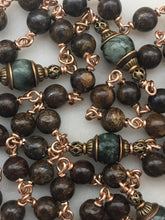 Load image into Gallery viewer, Bronze Franciscan Rosary - Saint Francis - Bronzite - Brown and Green Gemstones - San Damiano Crucifix CeCeAgnes