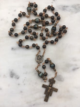 Load image into Gallery viewer, Bronze Franciscan Rosary - Saint Francis - Bronzite - Brown and Green Gemstones - San Damiano Crucifix CeCeAgnes
