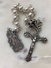 Load image into Gallery viewer, Sterling Silver Pocket Rosary: Our Lady of Carmel, Onyx, Lilies Crucifix