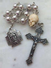 Load image into Gallery viewer, Memento Mori Rosary: Sterling Silver, Ox Bone Skull, Holy Face