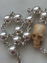 Load image into Gallery viewer, Memento Mori Rosary - Holy Face of Jesus - Ox Bone Skull - Sterling Silver - Wire-wrapped Tenner - Pardon Crucifix