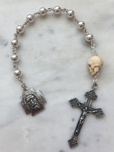 Load image into Gallery viewer, Memento Mori Rosary: Sterling Silver, Ox Bone Skull, Holy Face