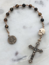 Load image into Gallery viewer, Memento Mori Rosary Tiger Eye Ox Bone Skull Bronze Saint Michael Tenner