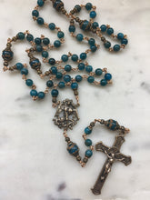 Load image into Gallery viewer, Saint Michael Apatite Rosary - Bronze - Natural Gemstones - Reproduction of Antique Medals CeCeAgnes