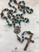 Load image into Gallery viewer, Saint Michael Apatite Rosary - Bronze - Natural Gemstones - Reproduction of Antique Medals CeCeAgnes