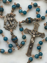 Load image into Gallery viewer, Saint Michael Apatite Rosary - Bronze - Natural Gemstones - Reproduction of Antique Medals CeCeAgnes