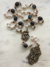 Load image into Gallery viewer, Saint Michael Chaplet - Wire wrapped - Moonstone and Kyanite Gemstones - Bronze - St. Michael and Angels Crucifix CeCeAgnes