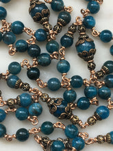Load image into Gallery viewer, Saint Michael Apatite Rosary - Bronze - Natural Gemstones - Reproduction of Antique Medals CeCeAgnes
