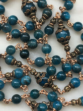 Load image into Gallery viewer, Saint Michael Apatite Rosary - Bronze - Natural Gemstones - Reproduction of Antique Medals CeCeAgnes