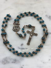 Load image into Gallery viewer, Saint Michael Apatite Rosary - Bronze - Natural Gemstones - Reproduction of Antique Medals CeCeAgnes