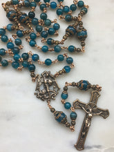 Load image into Gallery viewer, Saint Michael Apatite Rosary - Bronze - Natural Gemstones - Reproduction of Antique Medals CeCeAgnes