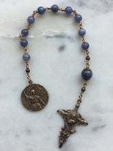 Load image into Gallery viewer, Tanzanite Rosary: Bronze Joan of Arc One Decade Pocket Prayer Beads