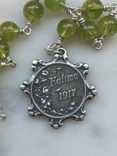 Load image into Gallery viewer, Our Lady of Fatima Pocket Rosary - Peridot and Silver - Spanish Crucifix - Single Decade Tenner - Sterling Silver CeCeAgnes