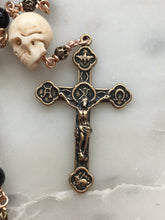 Load image into Gallery viewer, Memento Mori Pocket Rosary - Black Onyx and Ox Bone Skull - Bronze - Tenner - Saint Michael - Single Decade Rosary CeCeAgnes