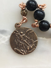 Load image into Gallery viewer, Memento Mori Pocket Rosary - Black Onyx and Ox Bone Skull - Bronze - Tenner - Saint Michael - Single Decade Rosary CeCeAgnes