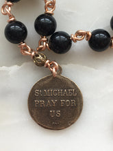 Load image into Gallery viewer, Memento Mori Pocket Rosary - Black Onyx and Ox Bone Skull - Bronze - Tenner - Saint Michael - Single Decade Rosary CeCeAgnes