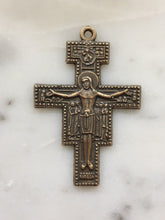 Load image into Gallery viewer, San Damiano Crucifix Pendant: 991 St. Francis Prayer, Bronze Rosary Parts