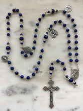 Load image into Gallery viewer, Sterling Silver Lapis Lazuli Rosary: Pardon Crucifix Sacred Heart Saint Michael