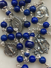 Load image into Gallery viewer, Sterling Silver Lapis Lazuli Rosary: Pardon Crucifix Sacred Heart Saint Michael