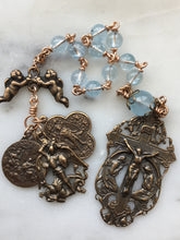 Load image into Gallery viewer, Angels Pocket Rosary - Blue Topaz and Bronze - Archangels Rosary - Michael, Gabriel, Raphael CeCeAgnes
