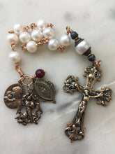 Load image into Gallery viewer, Freshwater Pearl Single Decade Rosary: Bronze St. Michael, Mary, Sacred Heart