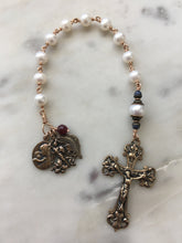 Load image into Gallery viewer, Freshwater Pearl Single Decade Rosary: Bronze St. Michael, Mary, Sacred Heart