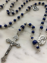 Load image into Gallery viewer, Sterling Silver Lapis Lazuli Gemstone Rosary - Pardon Crucifix - Antique French Reproduction Medals