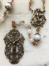 Load image into Gallery viewer, Saint Michael Chaplet - Wire wrapped - Moonstone Gemstones - Bronze - St. Michael and Angels Crucifix CeCeAgnes