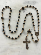 Load image into Gallery viewer, Saint Joseph Black Onyx Rosary - Bronze Medals - Lilies Crucifix CeCeAgnes