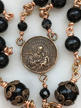Load image into Gallery viewer, Saint Joseph Black Onyx Rosary - Bronze Medals - Lilies Crucifix CeCeAgnes