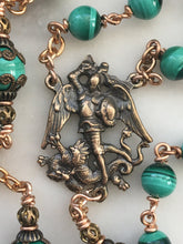 Load image into Gallery viewer, Saint Michael Chaplet - Wire wrapped - Malachite Gemstones - Bronze - St. Michael and Angels Crucifix CeCeAgnes