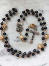 Load image into Gallery viewer, Memento Mori Rosary - Saint Michael- Onyx and Ox Bone Skulls - Bronze - Wire-wrapped - Pardon Crucifix