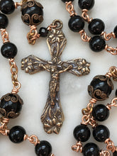 Load image into Gallery viewer, Saint Joseph Black Onyx Rosary - Bronze Medals - Lilies Crucifix CeCeAgnes