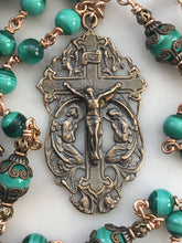 Load image into Gallery viewer, Saint Michael Chaplet - Wire wrapped - Malachite Gemstones - Bronze - St. Michael and Angels Crucifix CeCeAgnes