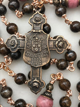 Load image into Gallery viewer, Bronze Carmelite Rosary - Saint Therese - Bronzite - Brown and Pink Gemstones CeCeAgnes