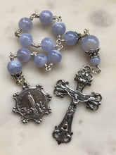 Load image into Gallery viewer, Sterling Pocket Rosary - Our Lady of Fatima Tenner - Blue Lace Agate - Beautiful Crucifix - One Single Decade Rosary CeCeAgnes